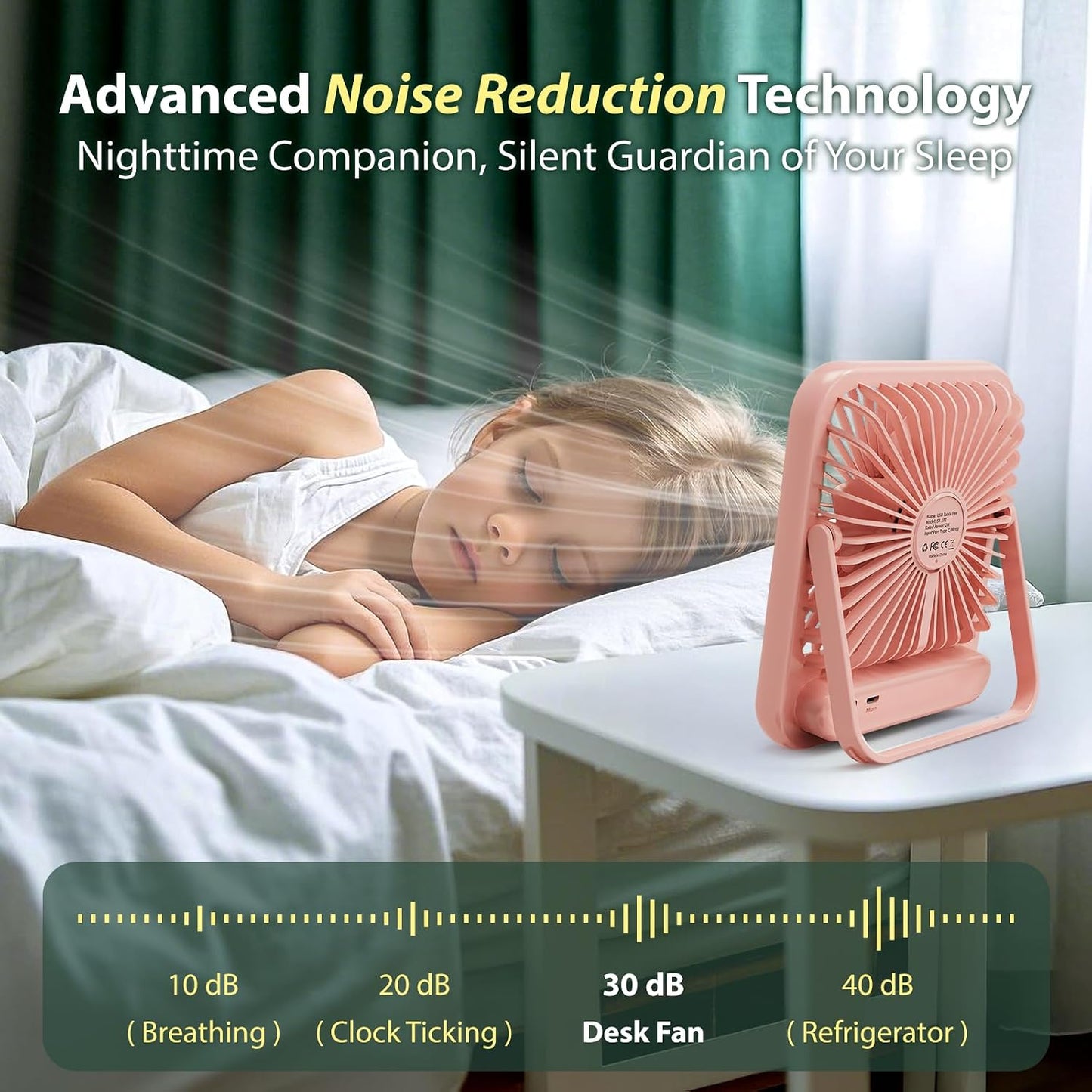 Travel Fan for Sleeping, 4000Mah Portable Pink Fan for Summer Essentials, Small Desk Fan Rechargeable 100 Speed Wind for Beach Fan Travel Essentials Gifts for Women Teens Girl