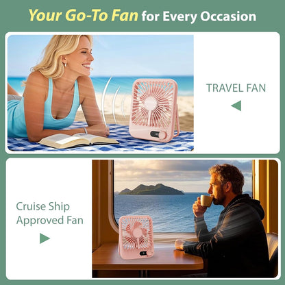 Travel Fan for Sleeping, 4000Mah Portable Pink Fan for Summer Essentials, Small Desk Fan Rechargeable 100 Speed Wind for Beach Fan Travel Essentials Gifts for Women Teens Girl